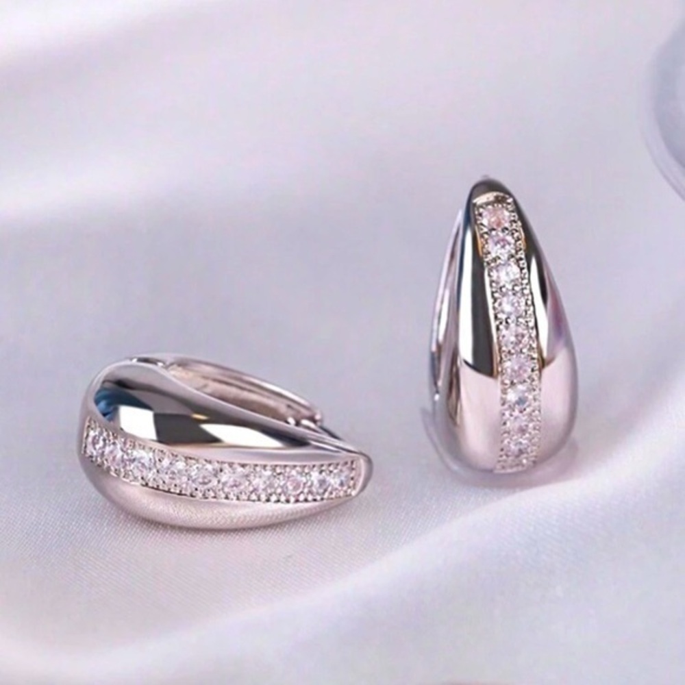 Silver & Rhinestone Huggie Hoop Earrings